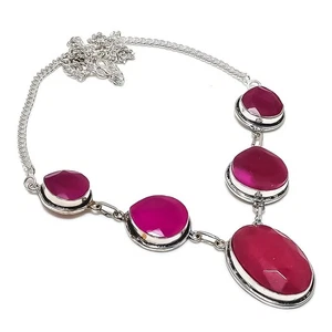 Ruby(Simulated) Gemstone 925 Sterling Silver Jewelry Necklace 18" Gift O163 - Picture 1 of 5