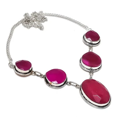 Ruby(Simulated) Gemstone 925 Sterling Silver Jewelry Necklace 18" Gift O163 - Image 1 of 4