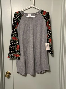 Lularoe Women's Randy Baseball Raglan Floral Sleeves Size 3XL NWT - Picture 1 of 5