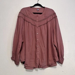OLD NAVY Dark Pink Long-Sleeve Embroidered Button Up Blouse size XXL - Picture 1 of 6