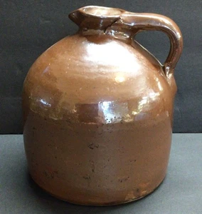 Antique Brown Stoneware Pottery Pitcher Jug Glazed Applied Handle Whiskey READ - Picture 1 of 24
