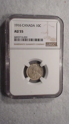 1916 Canada Ten Cents NGC AU55 BETTER DATE SILVER 10C Coin PRICED TO SELL! - Image 1 of 4