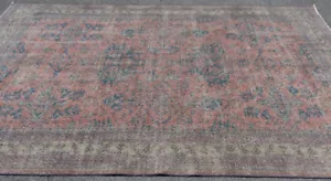 Vintage Muted 10'x6' ft Distressed faded Worn Wool Art Deco Rug Oriental Carpet - Picture 1 of 12