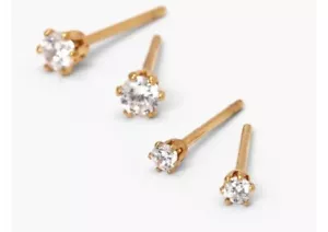 Studex 14k Yellow Gold 3mm Cubic Zirconia Stud Earrings - Picture 1 of 4