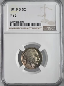1919-D  5C BUFFALO NICKEL  NGC F12  #6849316-021  FRESHLY GRADED - Picture 1 of 4