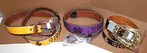 LOT OF 3 Western Cowgirl Bling Studded Design PU Leather Fashion Belts - Picture 1 of 3