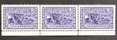 Canada 1942-43 Strip of 3 MNH OG  Stamps Scott #261 Munitions Factory - Image 1 of 2