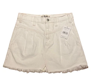 Free People Side Car Mini Skirt White 25 Pleated Raw Hem Denim Jean Cotton New - Picture 1 of 10