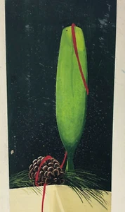 1960s CHRISTMAS STILL LIFE-Orig SIGNED ART-Ribbon -PINECONE-14"x8" Hand Painted- - Picture 1 of 9