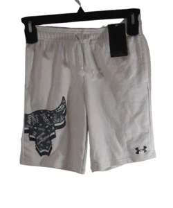NWT Under Armour Boys Project Rock Rival Terry Shorts YXS Stone/Black MSRP$45 - Picture 1 of 2