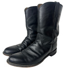 Justin Mens 10.5 D Black Leather Jackson Roper Western Cowboy Boots 3133 Pull On