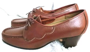 Old Maine Trotters Womens Dark Brown Leather Heeled Loafer Dress Shoe Size 7C - Foto 1 di 8
