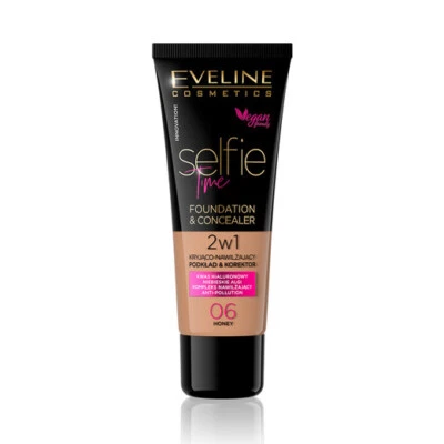Eveline Selfie Time 2 in 1 Covering Foundation & Concealer - 06 Honey 30ml - Image 1 of 2