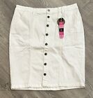 ESTEEZ Women's Denim Pencil Button Down Midi Jean Skirt White Size 14