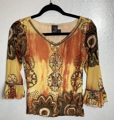 Top Anac By Kimi Y2K Metálico Brillo Hada Malla Talla M Boho Mangas Campana Grunge Foto 1 de 4