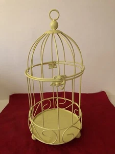 13x5 YELLOW METAL FOOTED ROUND DECORATIVE BIRD CAGE W’ HINGED TOP & HANGING LOOP - Picture 1 of 11