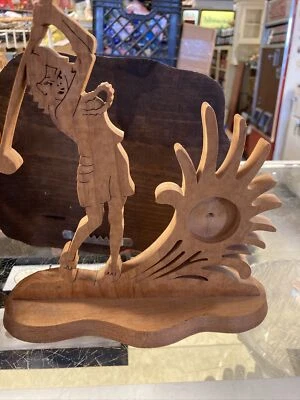 Wood Desk Clock Laser Cut Handcrafted Lady Golfer 8 X 8” - Image 1 of 3