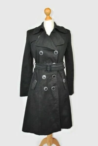 Vintage Morena Black Cotton Blend Double Breasted Belted Pea Coat Size 12 - Picture 1 of 15