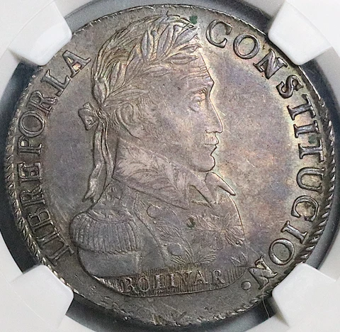1836 NGC AU 53 Bolivia 8 Soles Bolivar Potosi Alpaca Silver Coin (22113001D) Cover