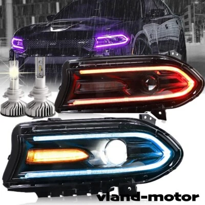 Headlights RGB Color Change DRL Lamps+LED Bulbs Kits For 2015-2023 Dodge Charger - Image 1 of 4
