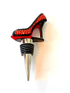 Tappo bottiglia vino scarpa tacco alto rosso/nero sexy 4,5" - Foto 1 di 7