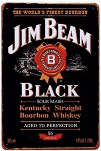 Insegna Latta Metallo Jim Beam Black Kentucky Straight Bourbon Whiskey Novità 8x12 - Foto 1 di 2