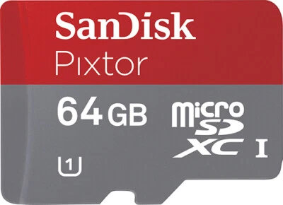 Sandisk Pixtor 64gb microSDXC UHS-I  U1 Memory Card Grey/Red - Image 1 of 4