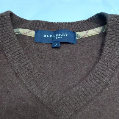 Burberry Crew Neck Pullover Sweater 100% Lambswool Men Brown Jumper SIZE 5 M / L - Image 1 of 4