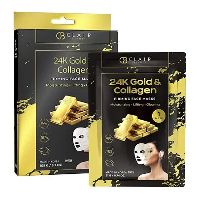 CLAIR BEAUTY 24K Gold Collagen Firming Moisturizing Lifting Glowing -5 Face Mask - Image 1 of 4