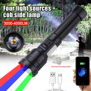 LED White/Red/Green/Blue Flashlight USB Rechargeable Torch Zoom Camping Light - Picture 1 of 12