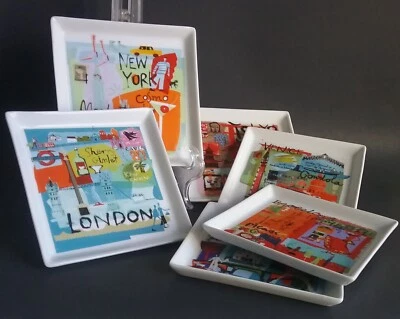 Crate & Barrel Road Trip Appetizer Plates  Set of 6 - Image 1 of 4