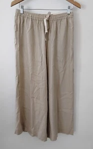 NWT $198 MAX STUDIO Linen Blend Pants L Wide Leg Crop Trousers Elastic Waist Tan - Picture 1 of 13