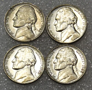 1942 P x 2, 1943 P, 1944 P Silver War Nickel AU/BU-BU Frosty lot of 4 coins #H43 - Picture 1 of 2