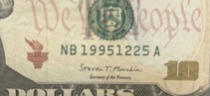 December 25. 1995 Birthday Date Note Ten Dollar Bill 19951225 - Picture 1 of 3