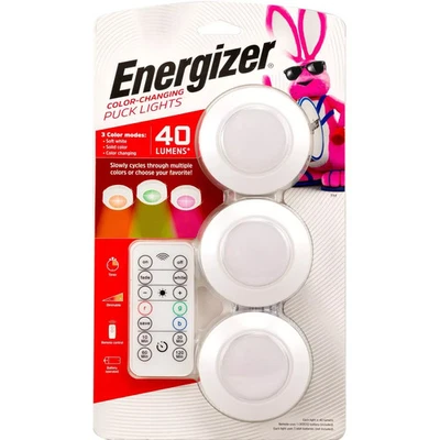 Energizer 3pk 40 Lumen LED Puck Light Wireless Color Changing Cabinet Lights NEW - Image 1 of 2