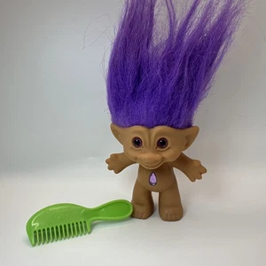 Muñeca Treasure Troll 1998 pelo púrpura ojos gema vientre 3” GTI + peine verde Russ - Imagen 1 de 11