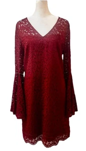 WHBM Dress 10 Bell Sleeves Soft Christmas Wedding Party Soft Fully Lined Pattern - Picture 1 of 8