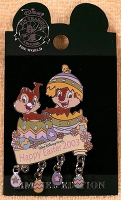 Prendedor Disney CHIP & DALE Feliz Pascua Cuelga WDW LE 2003 #21240 Foto 1 de 4