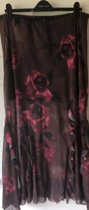 Lovely Brown & Pink Floral Maxi Floaty Skirt Size 18 - Picture 1 of 5