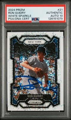 💎2024 Panini Prizm - Autógrafo Ron Guidry #21 White Sparkle PSA AUTÉNTICO AUTOMÁTICO 10💎 Foto 1 de 3