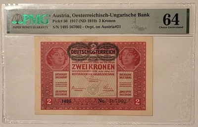 Austria 1919 2 Kronen Overprint Ch Unc 64 PMG - Image 1 of 4