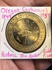 Medalla Conmemorativa - Centenario Estadidad de Oregón - Ficha de un Castor $10 Oro - Imagen 1 de 8