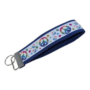 Peace Sign Keychain Wristlet Handmade Key FOB Hippie Retro Colorful Rainbow Boho - Picture 1 of 6