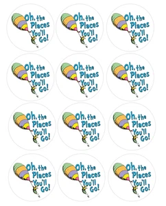 12 rondas de imágenes comestibles "Oh the places you'll go", papel de oblea, precortado - Imagen 1 de 5