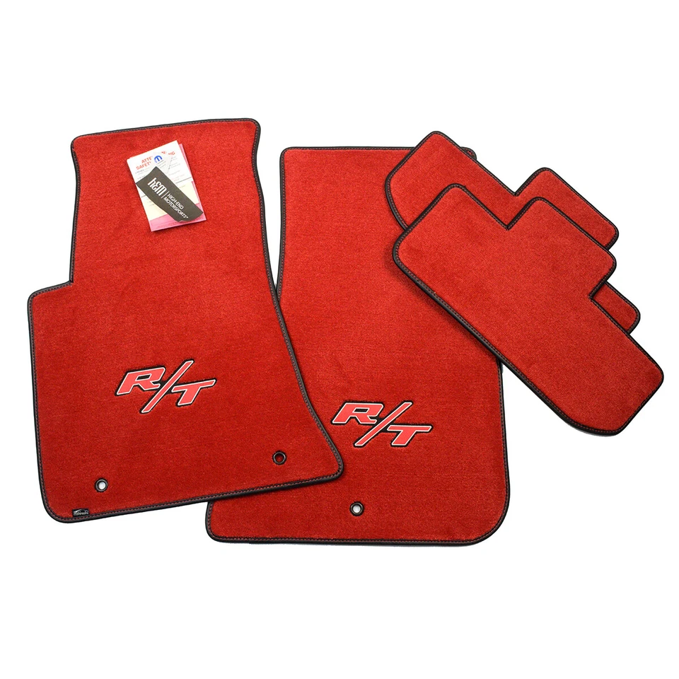 Alfombrillas Dodge Challenger R/T rojo brillante logotipos R/T calidad premium 32 oz mejora Foto 1 de 4