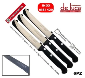 SET 6 COLTELLI LAMA IN ACCIAIO INOX AISI 420 DA BISTECCA QUALITA' PROF."DE LUCA" - Foto 1 di 4