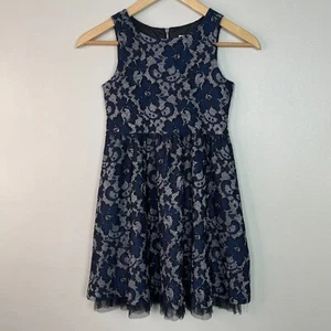 Justice Dress 7 Black Blue Silver Sparkle Holiday Party Floral Brocade Girls NWT - Picture 1 of 12