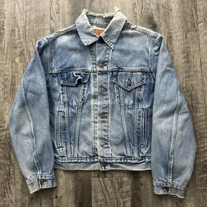 Vtg Levis Distressed Worn Men Jean Jacket Made USA Stone Wash Trucker Western 48 - Picture 1 of 15