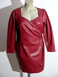 Elegantes Leder Imitat Kleid Wein Rot Wickeloptik Gr L / UK20 / EU Größe 48 - Bild 1 von 7