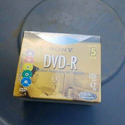 SONY DVD-R 5 PACK 120 MIN 4.7 GB RECORDABLE Media BLANK DISC NEW SEALED Colors • 12.99$